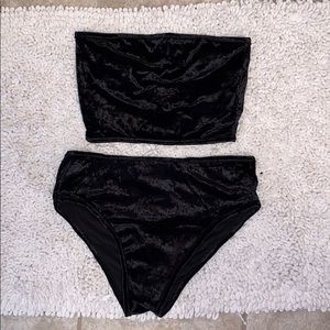 Black velvet high waisted two piece/ NEVER WORN